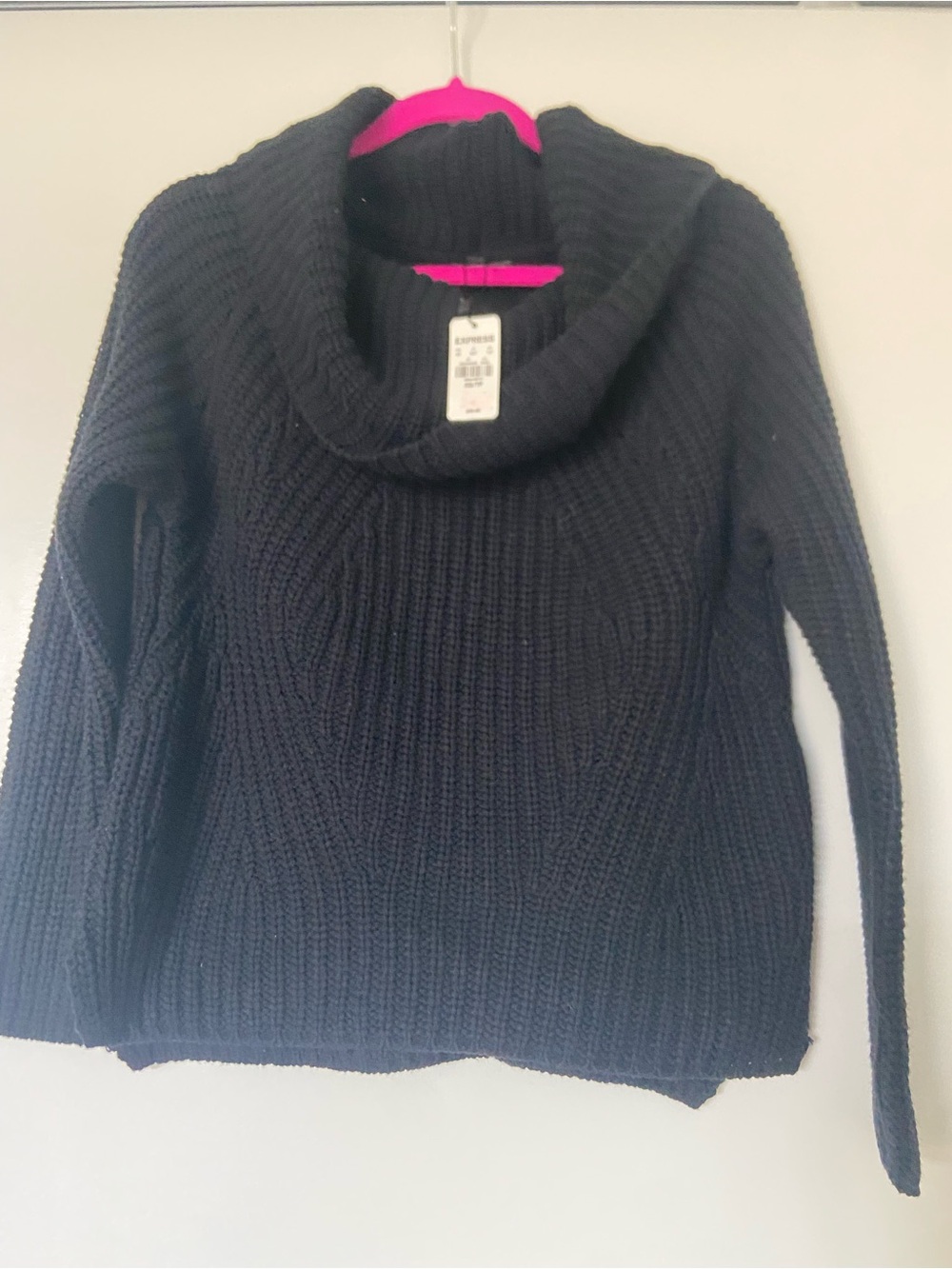 NWT - Express women’s Black Cable Knit Cowl Neck Sweater